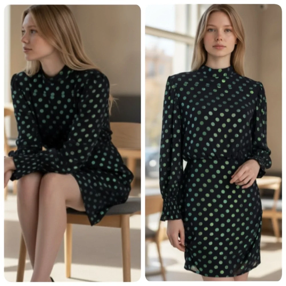 SALONI RINA SILK POLKA DOT MINI DRESS SIZE 8 US - Picture 6 of 16